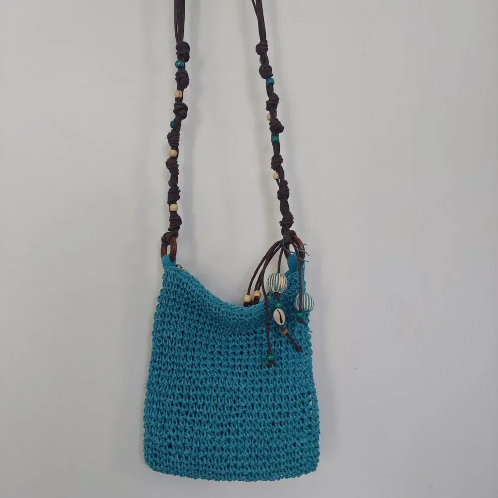 Anchors Away Crossbody Purse Bag Woven Tassel Beaded Boho Teal